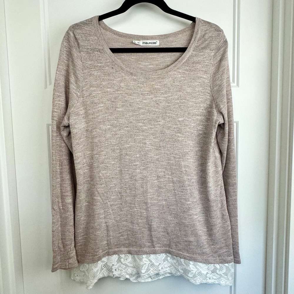 Maurices Lace Trim Top Long Sleeve Zipper Back‎ Casual Blouse Women's Size 0